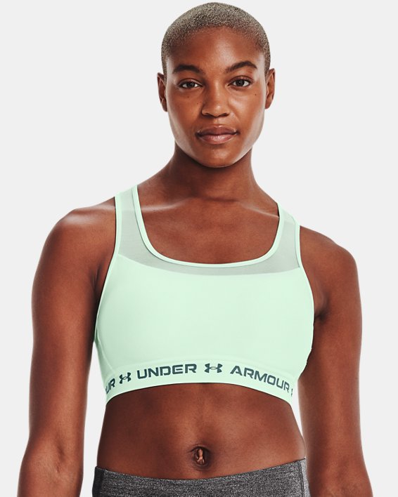 Under Armour UA Ladies Keyhole Grey Big Logo Mid Impact Sports Bra Size Small 